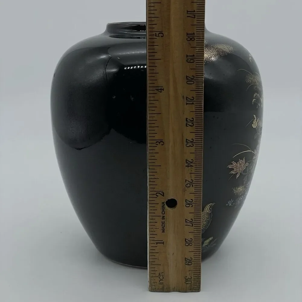 Japanese Kutani Porcelain Flower Vase Kabin VTG Floral Plum Bird Blossom Ikebana